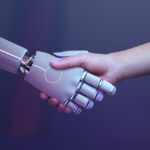 robot handshake human background futuristic digital age